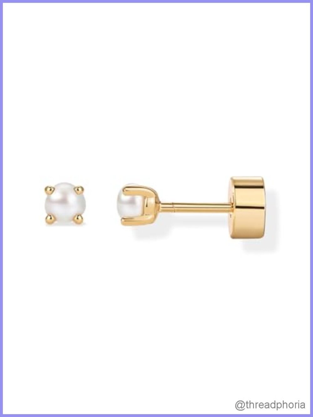 14K Gold Plated Dainty Flat Back Stud Earrings with Freshwater Pearl